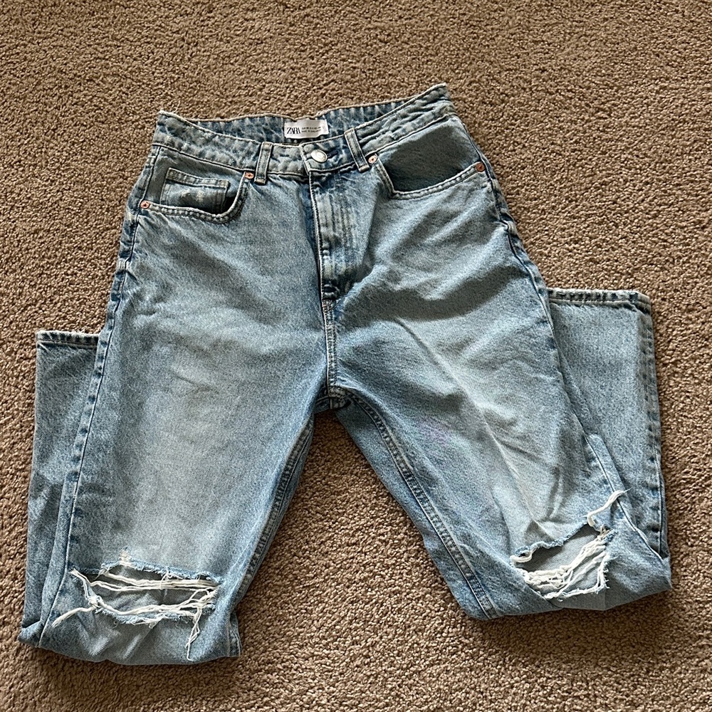 Zara Faded Blue Ripped Denim
